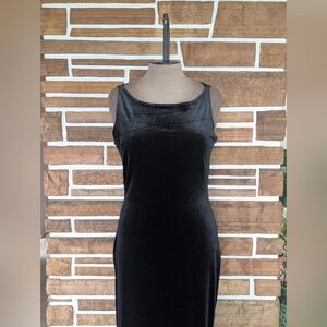 Sm.Vintage 90s Black Velvet Sleeveless Maxi dress, stretch, snakeskin print